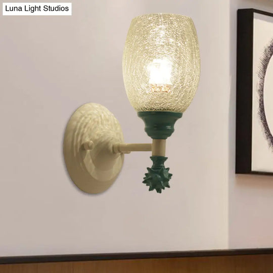 Rustic Wall Mounted Bedside Lamp With Oval Crackle Glass Shade - Rural Blue/Gold/Dark Blue Lighting