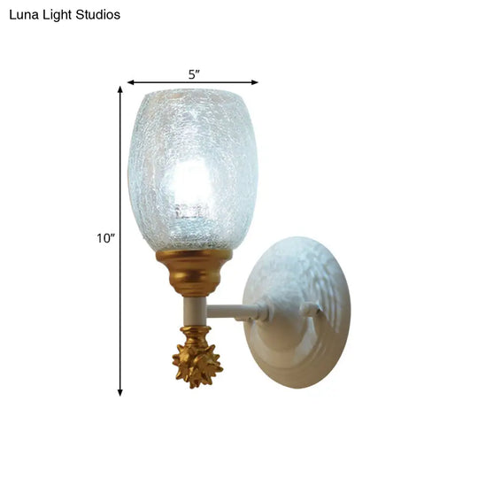Rustic Wall Mounted Bedside Lamp With Oval Crackle Glass Shade - Rural Blue/Gold/Dark Blue Lighting