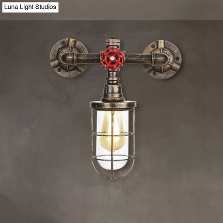 Rustic Water Pipe Iron Wall Sconce Lamp: Vintage 1-Light Fixture For Bathrooms (Aged Brass)