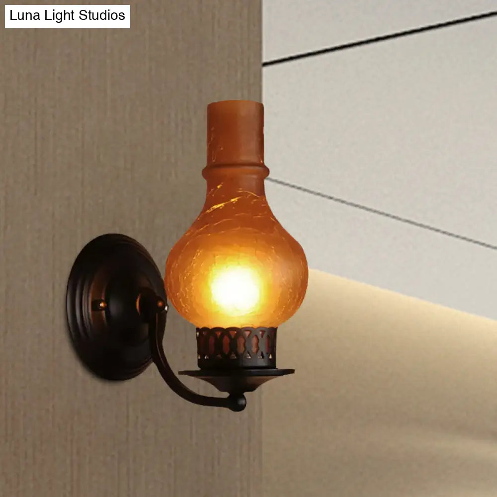 Rustic White/Amber Crackle Glass Wall Mounted Light Fixture With Bulb Vase Shade - Elegant Lighting
