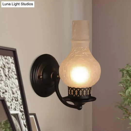Rustic White/Amber Crackle Glass Wall Mounted Light Fixture With Bulb Vase Shade - Elegant Lighting