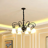 Rustic White Glass Chandelier With Ruffle Trim - Dining Room Suspension Light 8 /