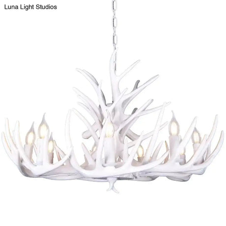 Rustic White Retro Resin Deer Horn Chandelier In Bedroom