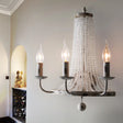 Rustic White Wall Sconce With 3 Candle Holders Metal Fixture And Glass Accents Distressed
