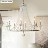 Rustic Wood Bead Chandelier With Clear Crystals - Vintage Wagon Wheel Pendant Light For Living Room