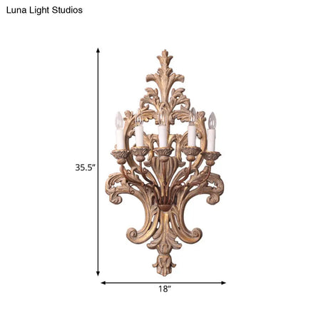 Rustic Wood Candelabra Wall Lamp - 5-Light Bedroom Sconce Fixture