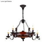 Rustic Wood Candle Chandelier - Red Brown 3/5/6 Lights Dining Room Hanging Light