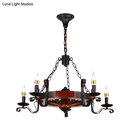 Rustic Wood Candle Chandelier - Red Brown 3/5/6 Lights Dining Room Hanging Light