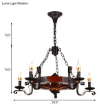 Rustic Wood Candle Chandelier - Red Brown 3/5/6 Lights Dining Room Hanging Light