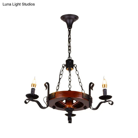 Rustic Wood Candle Chandelier - Red Brown 3/5/6 Lights Dining Room Hanging Light