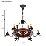 Rustic Wood Candle Chandelier - Red Brown 3/5/6 Lights Dining Room Hanging Light