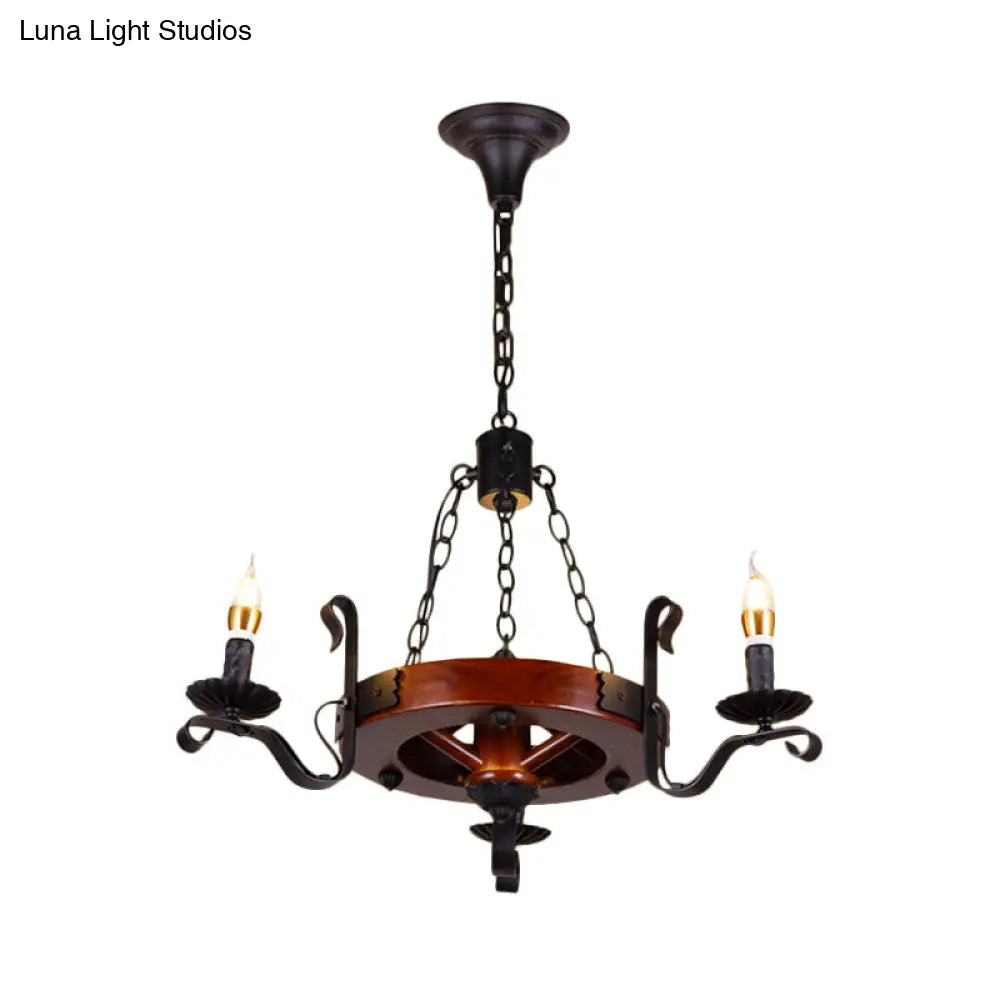 Rustic Wood Candle Chandelier - Red Brown 3/5/6 Lights Dining Room Hanging Light