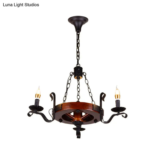 Rustic Wood Candle Chandelier - Red Brown 3/5/6 Lights Dining Room Hanging Light
