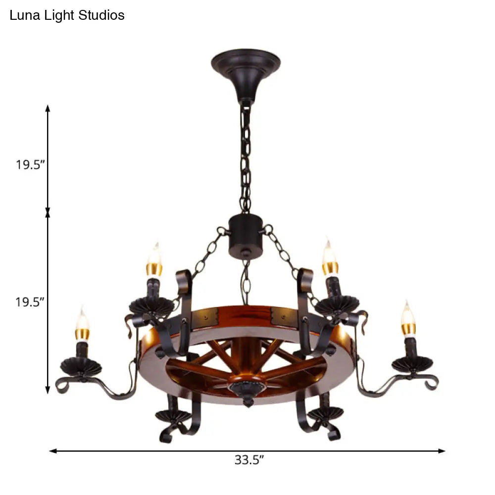 Rustic Wood Candle Chandelier - Red Brown 3/5/6 Lights Dining Room Hanging Light