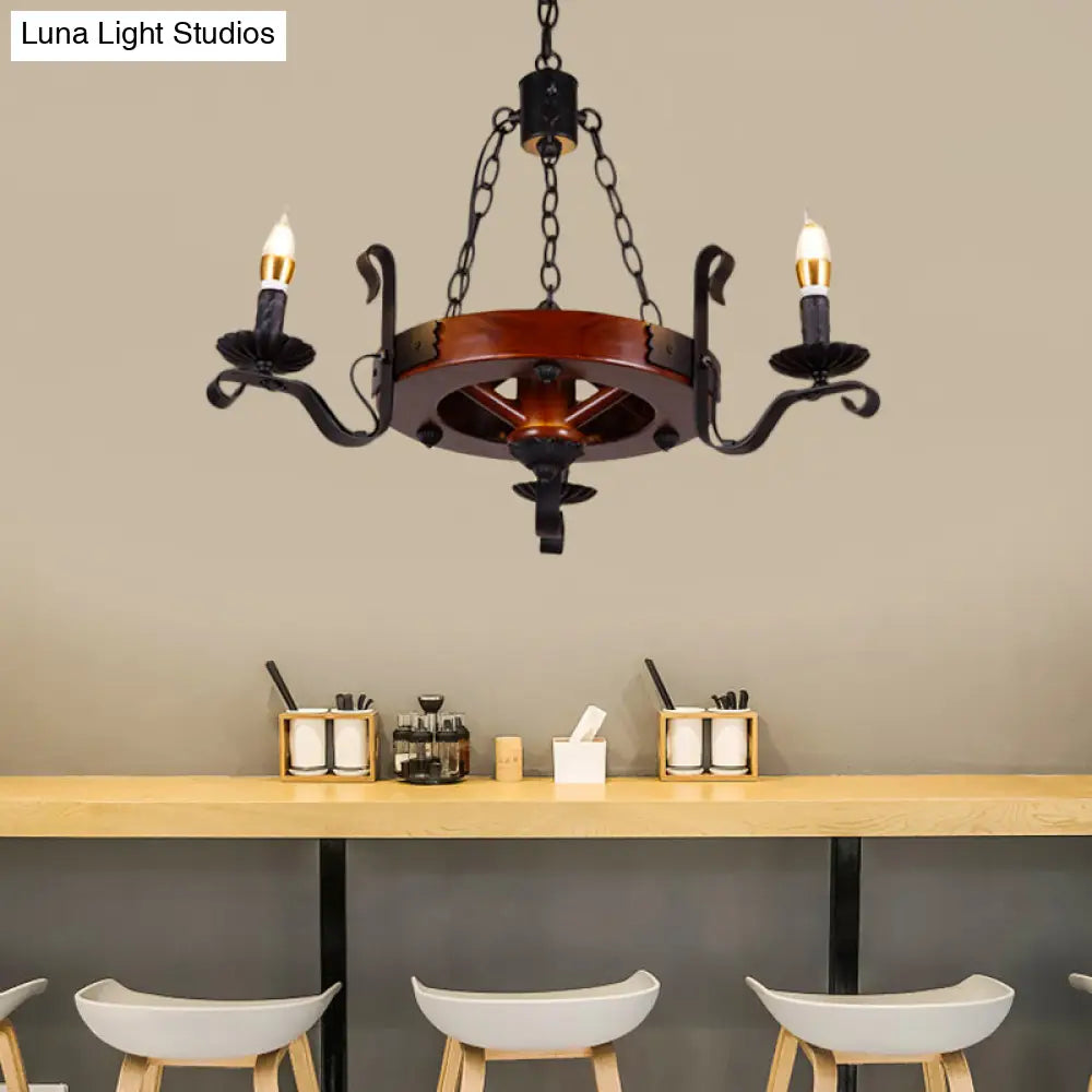 Rustic Wood Candle Chandelier - Red Brown 3/5/6 Lights Dining Room Hanging Light
