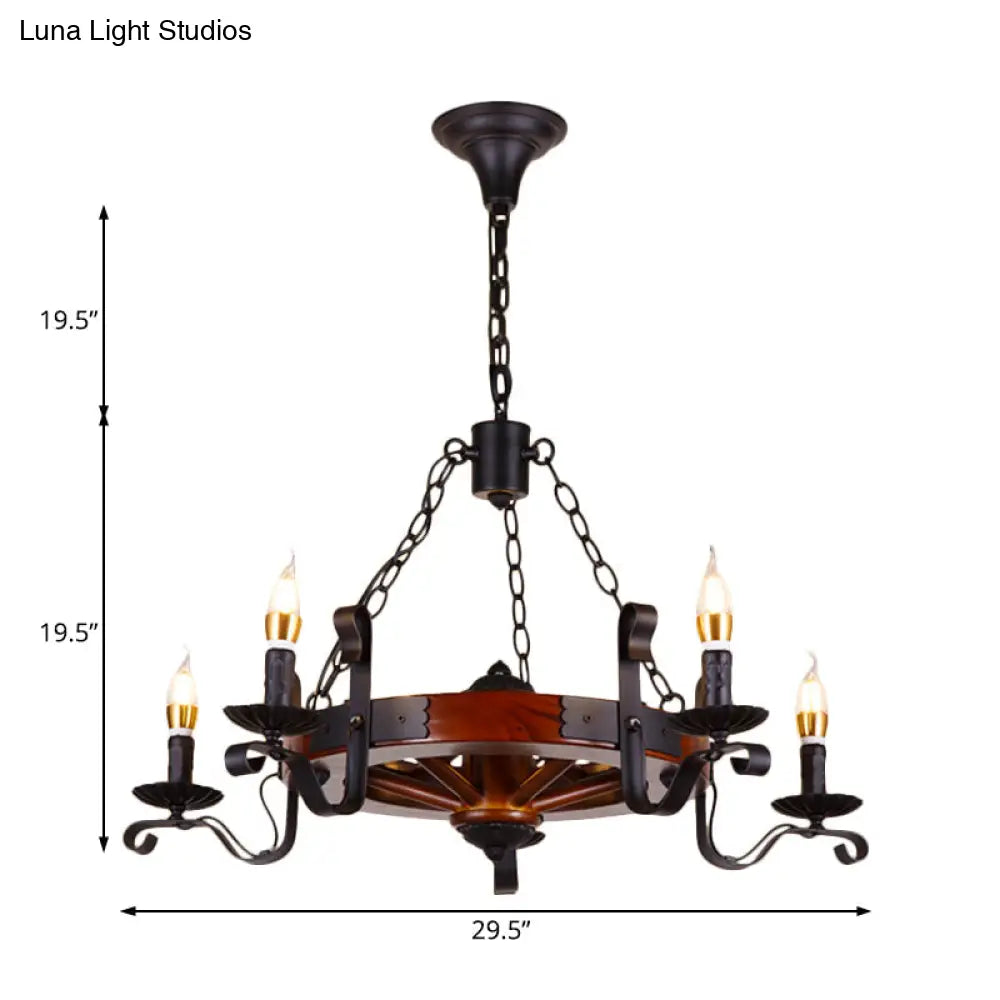 Rustic Wood Candle Chandelier - Red Brown 3/5/6 Lights Dining Room Hanging Light