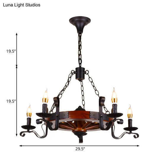 Rustic Wood Candle Chandelier - Red Brown 3/5/6 Lights Dining Room Hanging Light