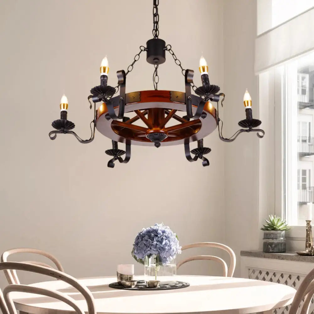 Rustic Wood Candle Chandelier - Red Brown 3/5/6 Lights Dining Room Hanging Light 6 /