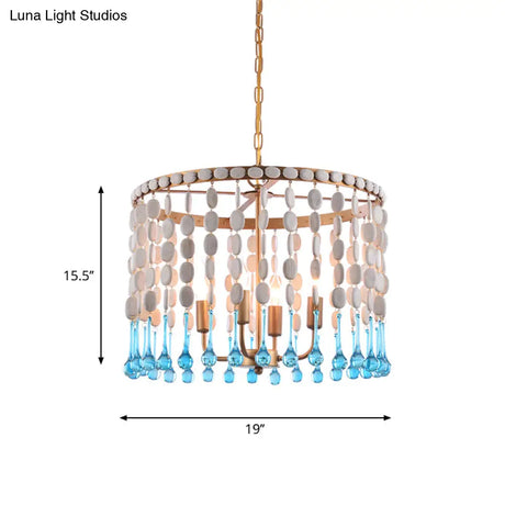 Rustic Wood Cascading Chandelier With 4 Bulbs - Ideal For Living Room