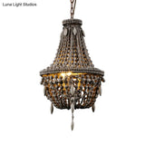 Rustic Wood Chandelier Light With 3 Pendant Lamps - Perfect For Country Living Rooms