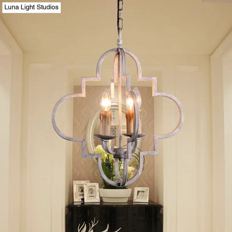Rustic Wood Effect Candle Ceiling Chandelier - 4-Bulb Lighting Fixture Distressed White