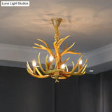 Rustic Wood-Like Resin Deer Horn Chandelier - American Restaurant Pendant Light Fixture