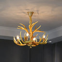 Rustic Wood-Like Resin Deer Horn Chandelier - American Restaurant Pendant Light Fixture 4 / Brown