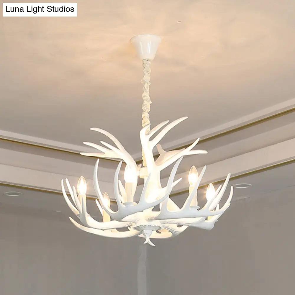 Rustic Wood-Like Resin Deer Horn Chandelier - American Restaurant Pendant Light Fixture