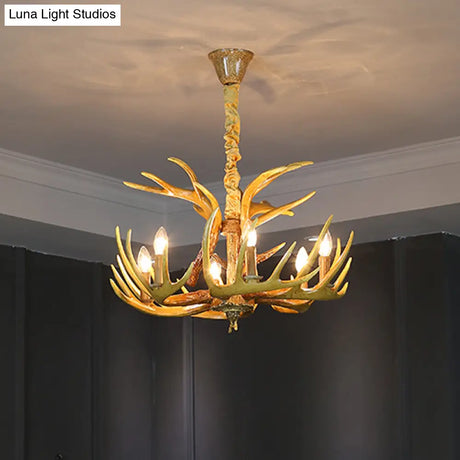 Rustic Wood-Like Resin Deer Horn Chandelier - American Restaurant Pendant Light Fixture