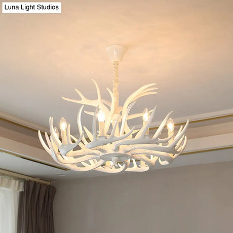 Rustic Wood-Like Resin Deer Horn Chandelier - American Restaurant Pendant Light Fixture