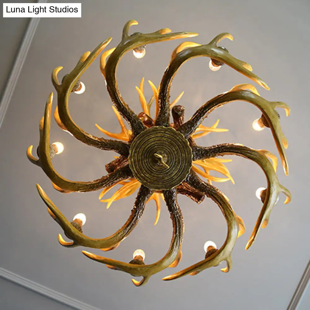 Rustic Wood-Like Resin Deer Horn Chandelier - American Restaurant Pendant Light Fixture