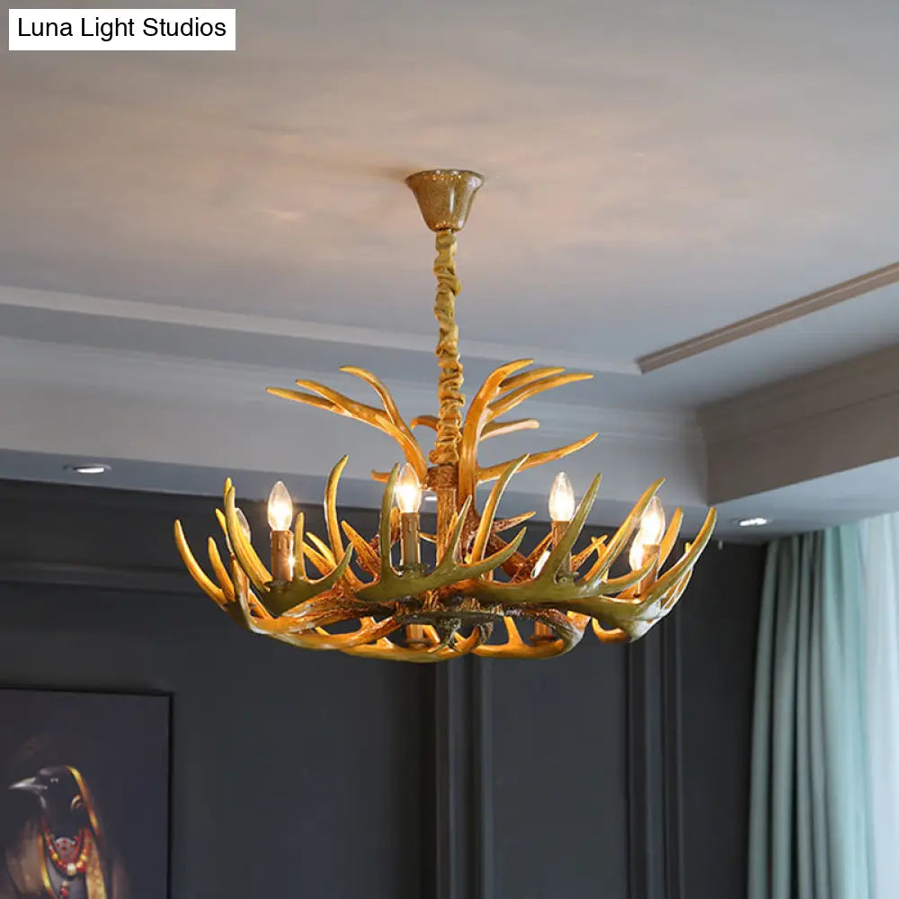 Rustic Wood-Like Resin Deer Horn Chandelier - American Restaurant Pendant Light Fixture
