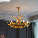 Rustic Wood-Like Resin Deer Horn Chandelier - American Restaurant Pendant Light Fixture