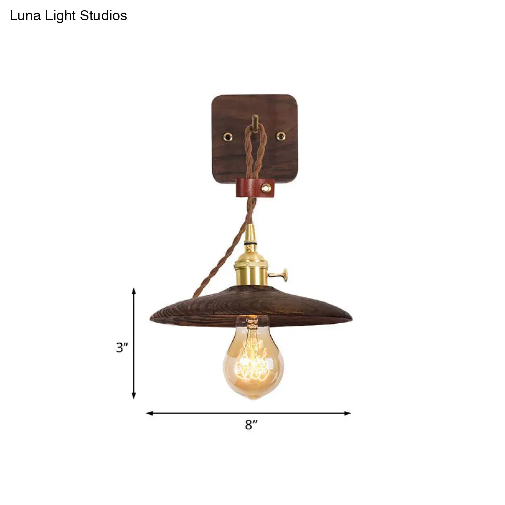 Rustic Wood Tray Plug-In Wall Sconce Light - 1 Bulb Bedside Lighting With Extra Long Cord