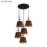 Rustic Wooden Bucket Pendant Light - Café Lodge 4-Light Country Style Brown