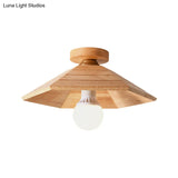 Rustic Wooden Flush Mount Ceiling Light: Ridged Saucer Design Beige Shade For Kitchen