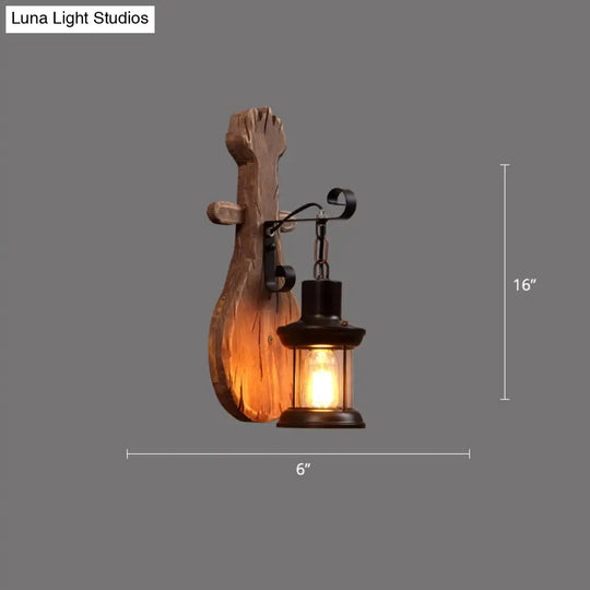 Rustic Wooden Geometric Wall Sconce - Brown 1-Light Mounted Light For Restaurants
