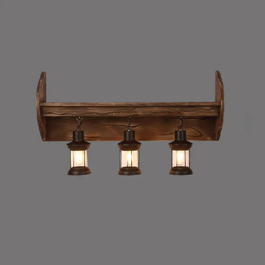 Rustic Wooden Geometric Wall Sconce - Brown 1-Light Mounted Light For Restaurants / Prismatic