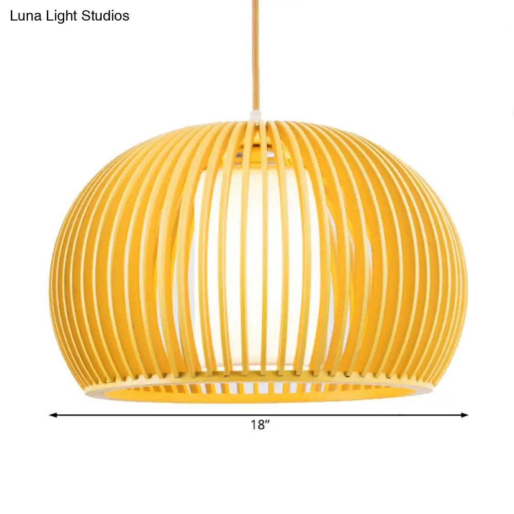 Rustic Wooden Pendant Light With Fabric Cylinder Shade