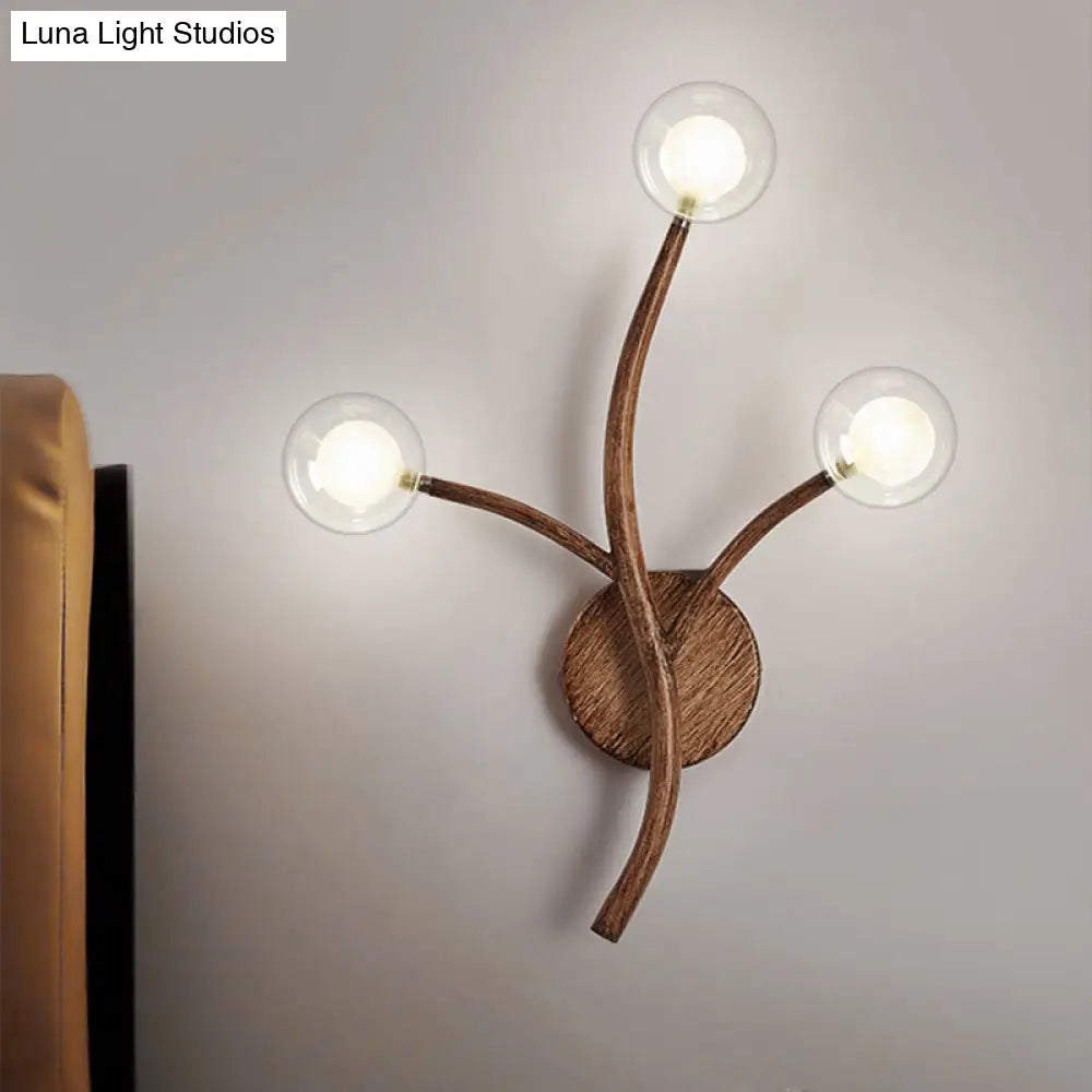 Rustic Wooden Wall Sconce Lighting With Clear Glass Shade - Farmhouse Style 3 / Brown