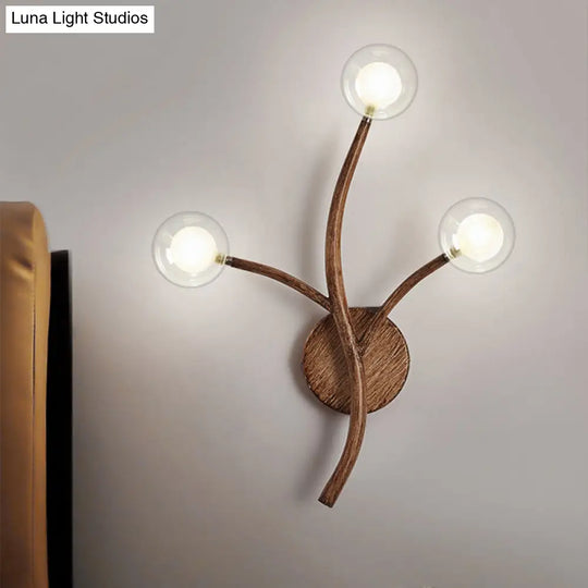 Rustic Wooden Wall Sconce Lighting With Clear Glass Shade - Farmhouse Style 3 / Brown