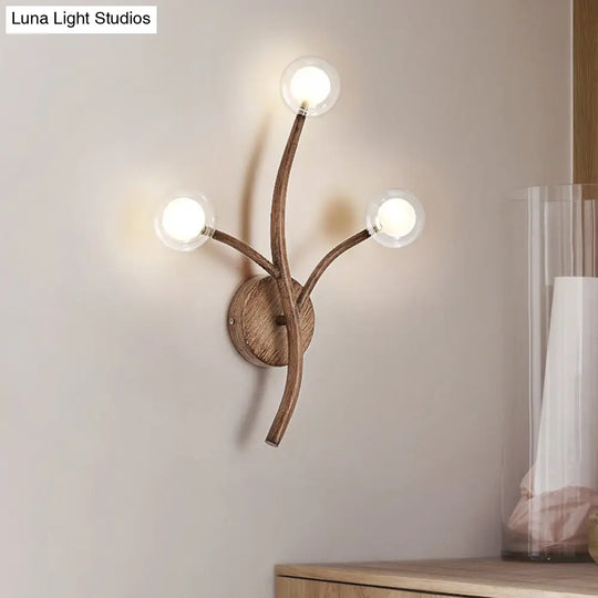 Rustic Wooden Wall Sconce Lighting With Clear Glass Shade - Farmhouse Style