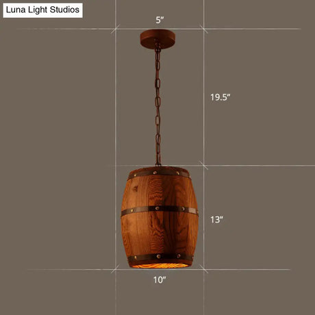 Rustic Wooden Wine Barrel Pendant Light - 1-Light Brown Suspension Lighting For Bistro