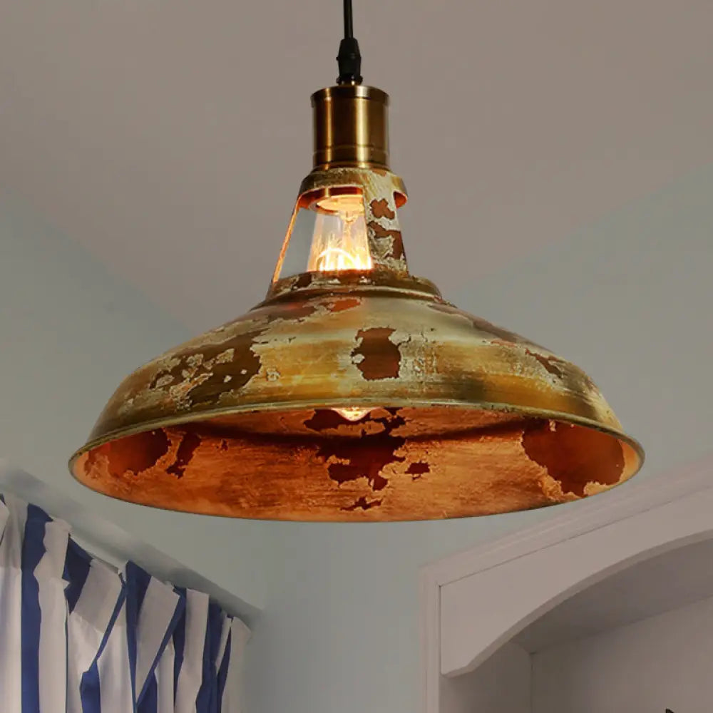 Rustic Wrought Iron Pendant Lamp With Rust Finish For Restaurant -1 Light