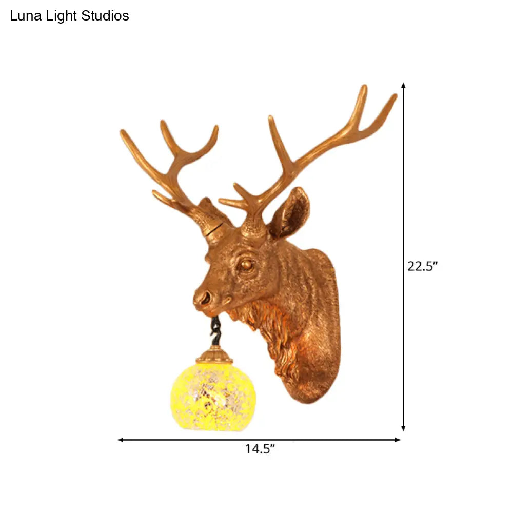 Rustic Yellow Crackle Glass Wall Light With Gold Elk Backplate - Available In Multiple Sizes