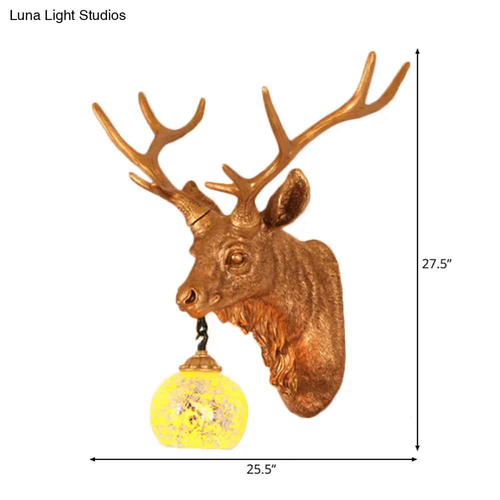Rustic Yellow Crackle Glass Wall Light With Gold Elk Backplate - Available In Multiple Sizes