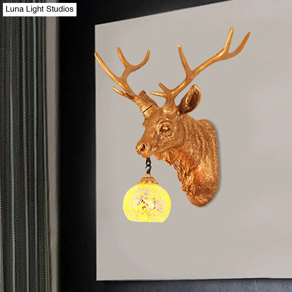 Rustic Yellow Crackle Glass Wall Light With Gold Elk Backplate - Available In Multiple Sizes