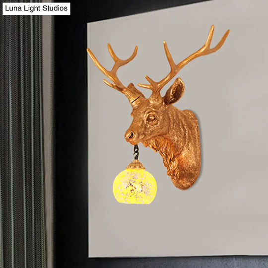 Rustic Yellow Crackle Glass Wall Light With Gold Elk Backplate - Available In Multiple Sizes