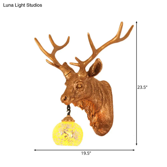 Rustic Yellow Crackle Glass Wall Light With Gold Elk Backplate - Available In Multiple Sizes