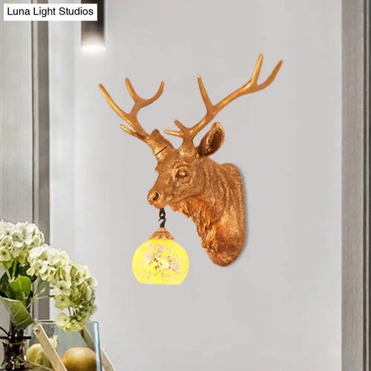 Rustic Yellow Crackle Glass Wall Light With Gold Elk Backplate - Available In Multiple Sizes